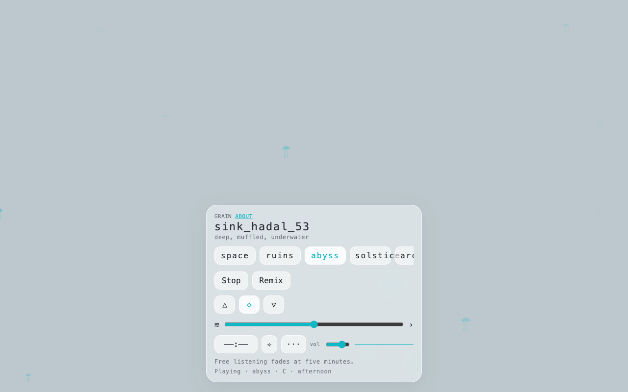 Abyss theme, deep-water marks on a frost-gray field