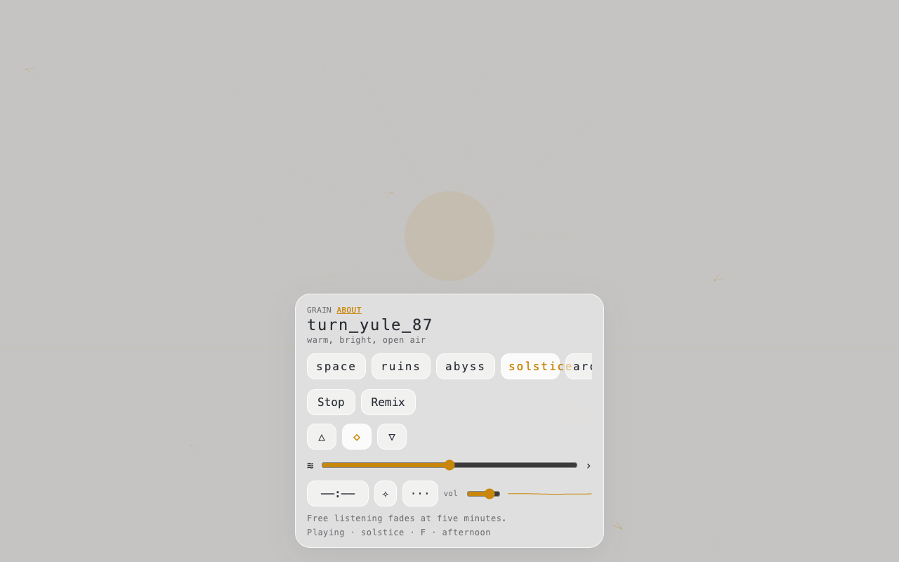 Solstice theme, a warm disc on a frost-gray field