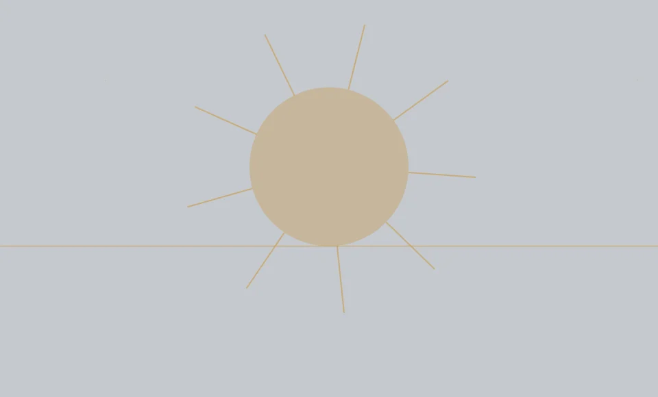 Solstice theme, a disc and rays on a frost-gray field